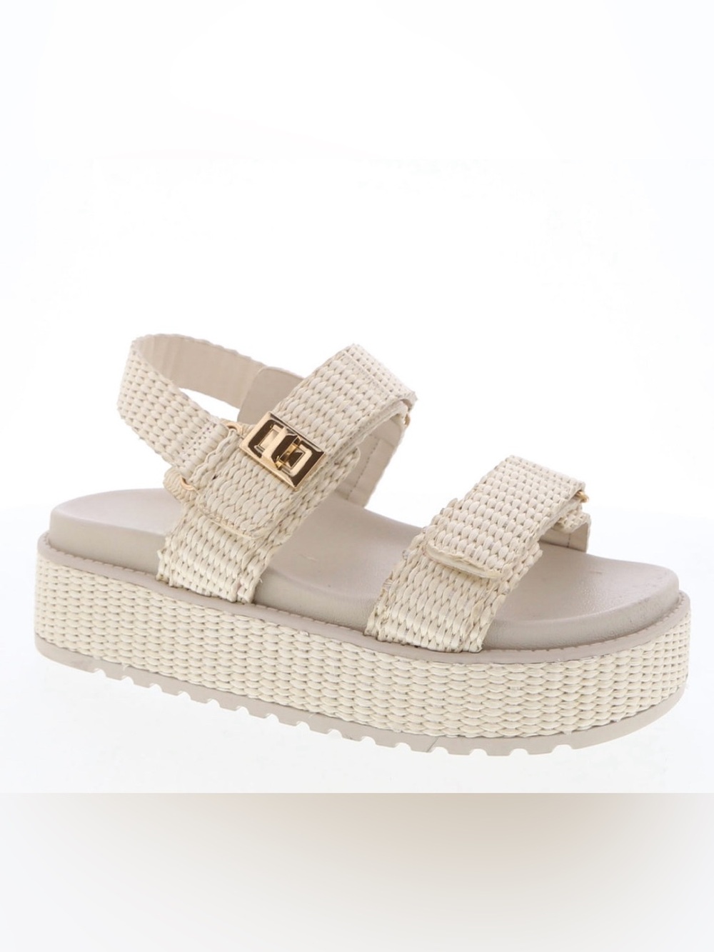 Platform Woven Strap Sandals in Cream